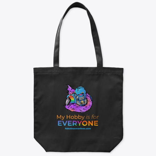black tote bag with Fabulous Marines logo and text My Hobby is for Everyone